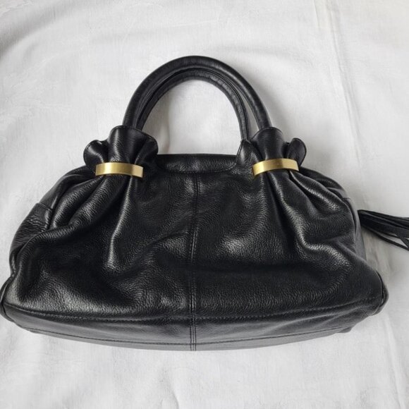 Black leather handbag by Soprano with brass detail - Picture 1 of 12
